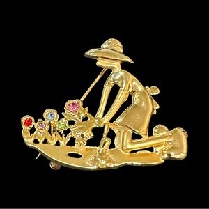 Gardener Brooch Gold Tone with Multicolor Accents
